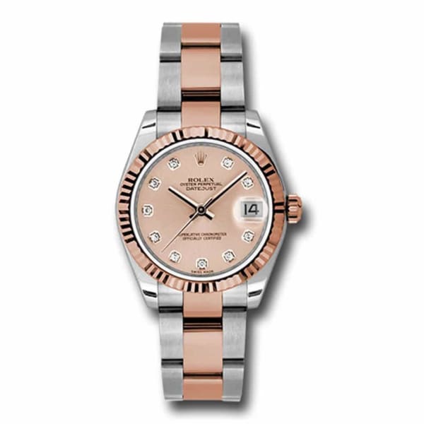 Rolex, Ladies Watch Datejust 31mm Pink dial, Fluted bezel, Stainless steel, and 18k Rose gold Oyster, 178271 pchdo