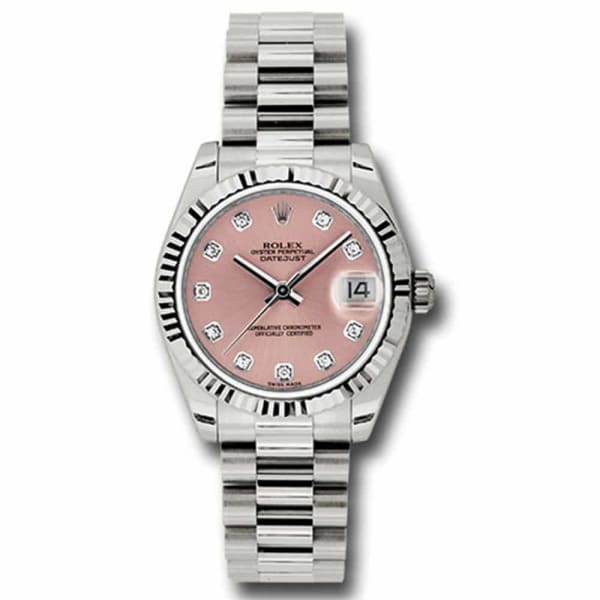 Rolex, Ladies Watch Datejust 31mm Pink dial, White Gold Fluted Bezel, President, 178279 pdp