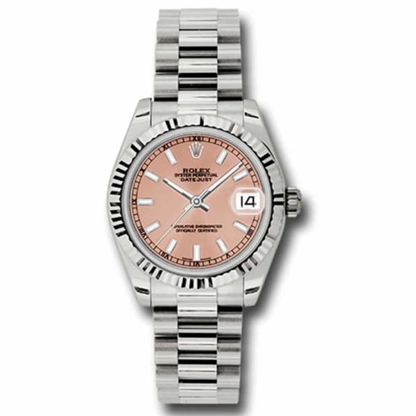 Rolex, Ladies Watch Datejust 31mm Pink dial, White Gold Fluted Bezel, President, 178279 pip
