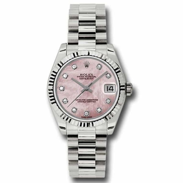 Rolex, Ladies Watch Datejust 31mm Pink mother-of-pearl dial, White Gold Fluted Bezel, President, 178279 pmdp