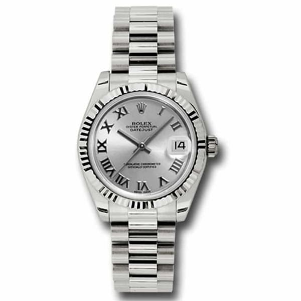 Rolex, Ladies Watch Datejust 31mm Rhodium dial, White Gold Fluted Bezel, President, 178279 rrp