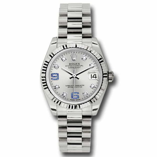 Rolex Ladies Watch Datejust 31mm Silver dial, White Gold Fluted Bezel, President, 178279 sdsap