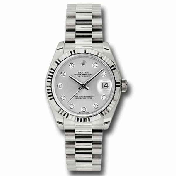 Rolex, Ladies Watch Datejust 31mm Silver dial, White Gold Fluted Bezel, President, 178279 sdp