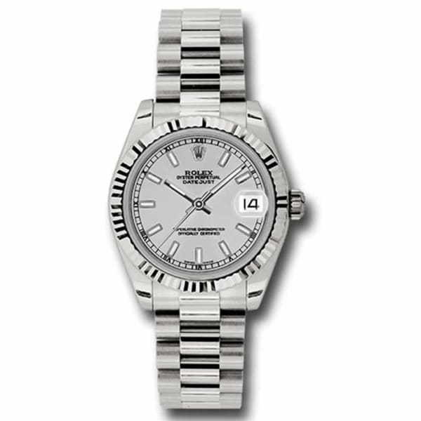 Rolex, Ladies Watch Datejust 31mm Silver dial, White Gold Fluted Bezel, President, 178279 sip