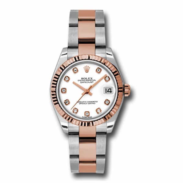 Rolex, Ladies Watch Datejust 31mm White dial, Fluted bezel, Stainless steel, and 18k Rose gold Oyster, 178271 wdo