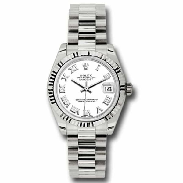 Rolex, Ladies Watch Datejust 31mm White dial, White Gold Fluted Bezel, President, 178279 wrp