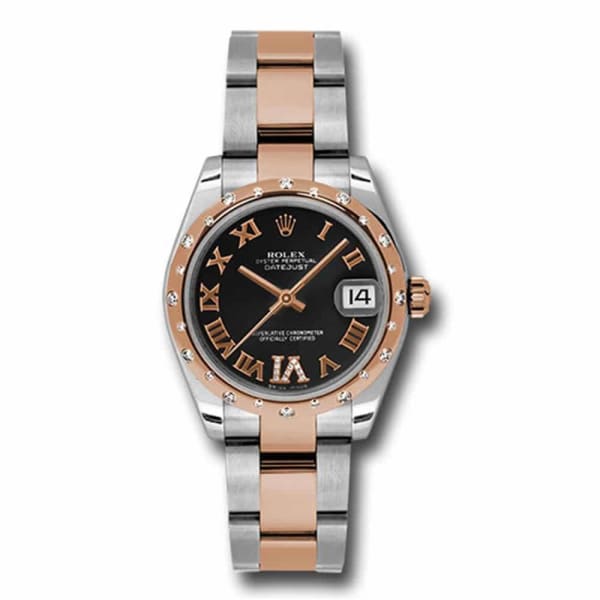 Rolex, Datejust 31mm, Two-Tone Stainless Steel and 18k Rose Gold Oyster bracelet, Black dial, Ladies Watch 178341 bkdro