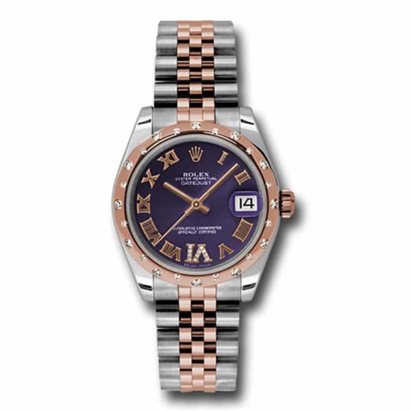 Rolex, Ladies Watch Datejust 31mm Watch with diamonds, Purple dial, Stainless steel, and 18k Rose gold Jubilee, 178341 pdrj