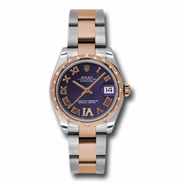 Rolex, Ladies Watch Datejust 31mm Watch with diamonds, Purple dial, Stainless steel and 18k Rose gold 178341 pdro