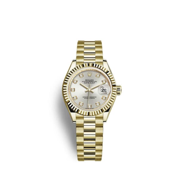 Rolex Lady Datejust 28mm Ref 279178 0015 Silver Dial 18K Yellow