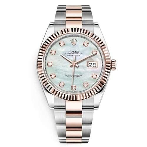 Rolex, Oyster Perpetual Datejust 41mm, Two-Tone Stainless Steel and 18k Everose Gold Oyster bracelet, White mother-of-pearl dial Fluted bezel, Stainless Steel and 18k Everose Gold Case Men's Watch 126331-0013