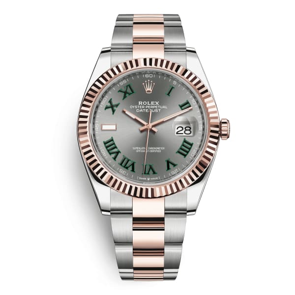 Wimbledon Rolex, Oyster Perpetual Datejust 41mm, Two-Tone Stainless Steel and 18k Everose Gold Oyster bracelet, Silver dial Fluted bezel, Men's Watch 126331-0015