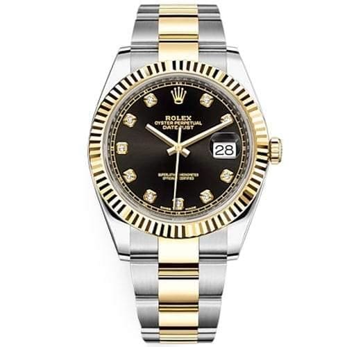 Rolex, Oyster Perpetual Datejust 41mm, Two-Tone Stainless Steel and 18k Yellow Gold Oyster bracelet, Black Diamond dial, Stainless Steel and 18k Yellow Gold Case Men's Watch 126333-0005