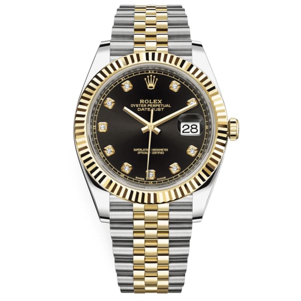 Rolex Oyster Perpetual Datejust 41mm Two Tone Stainless Steel and 18k Yellow Gold Jubilee bracelet Black diamond dial Fluted bezel Stainless