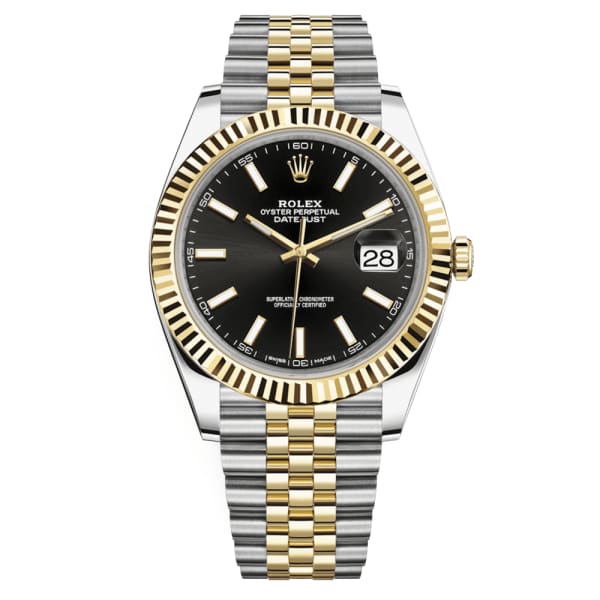 Rolex, Oyster Perpetual Datejust 41mm, Two-Tone Stainless Steel and 18k Yellow Gold Jubilee bracelet, Black dial Fluted bezel, Stainless Steel and 18k Yellow Gold Case Men's Watch 126333-0014