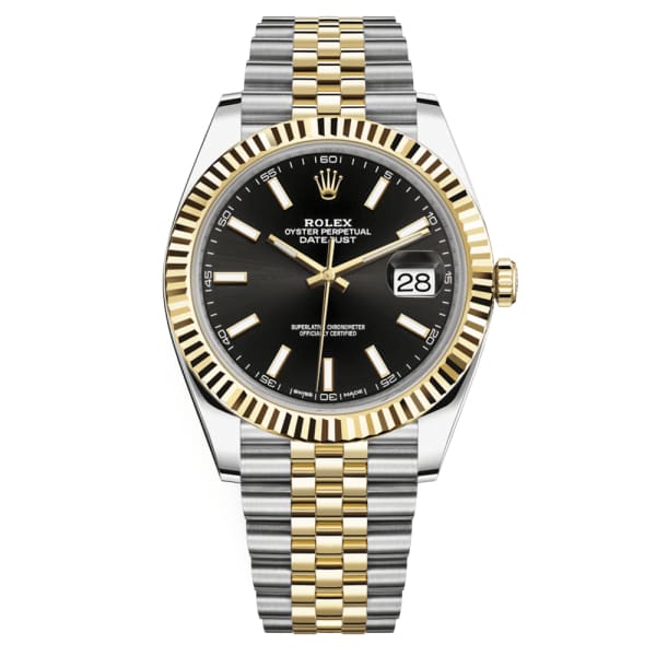 Rolex Oyster Perpetual Datejust 41mm Two Tone Stainless Steel and 18k Yellow Gold Jubilee bracelet Black dial Fluted bezel Stainless Steel and