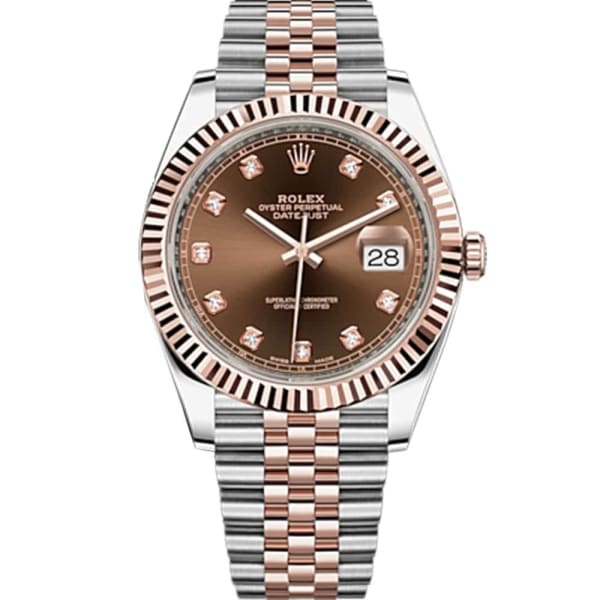 Rolex Oyster Perpetual Datejust 41mm Two Tone Stainless Steel and 18k Everose Gold Jubilee bracelet Chocolate Diamond dial Stainless Steel and