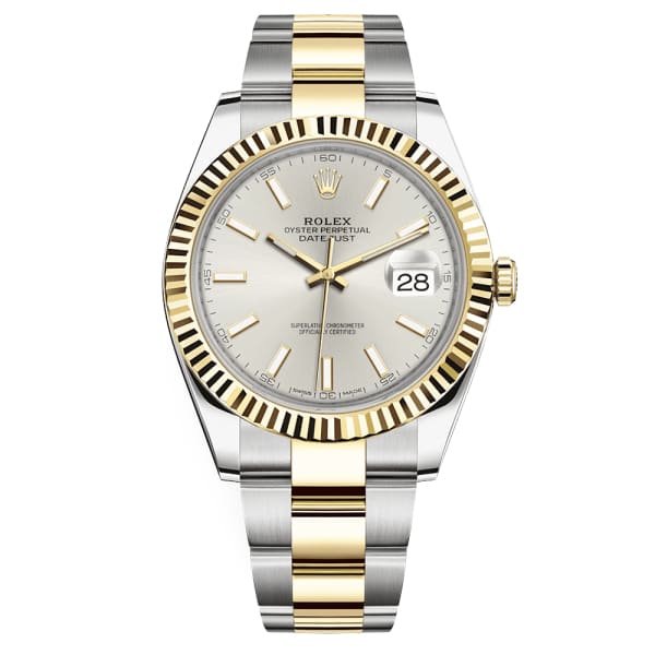 Rolex, Oyster Perpetual Datejust 41mm, Two-Tone Stainless Steel and 18k Yellow Gold Oyster bracelet, Silver dial Fluted bezel, Stainless Steel and 18k Yellow Gold Case Men's Watch 126333-0001