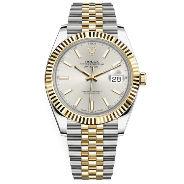 Rolex, Oyster Perpetual Datejust 41mm, Two-Tone Stainless Steel and 18k Yellow Gold Jubilee bracelet, Silver dial Fluted bezel, Stainless Steel and 18k Yellow Gold Case Men's Watch 126333-0002