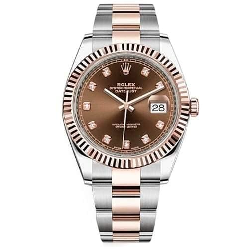 Rolex, Oyster Perpetual Datejust 41mm, Two-Tone Stainless Steel and 18k Everose Gold Oyster bracelet, Chocolate Diamond dial Fluted bezel, Stainless Steel and 18k Everose Gold Case Men's Watch 126331-0003