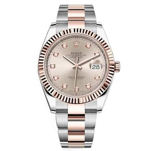 Rolex, Oyster Perpetual Datejust 41mm, Two-Tone Stainless Steel and 18k Everose Gold Oyster bracelet, Sundust Diamond dial Fluted bezel, Stainless Steel and 18k Everose Gold Case Men's Watch 126331-0007