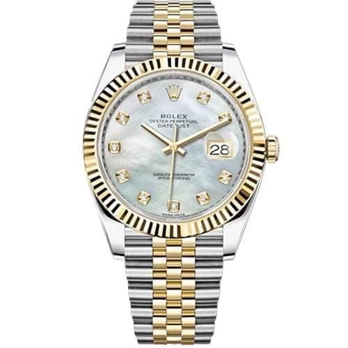 Rolex, Oyster Perpetual Datejust 41mm, Two-Tone Stainless Steel and 18k Yellow Gold Jubilee bracelet, pearl diamond dial Fluted bezel, Stainless Steel and 18k Yellow Gold Case Men's Watch 126333-0018