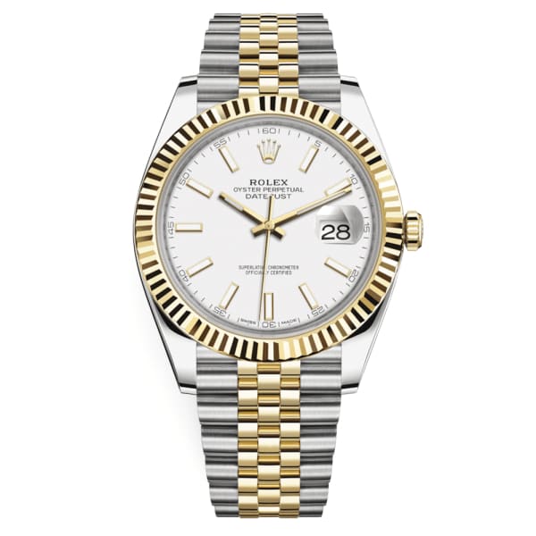 Rolex, Oyster Perpetual Datejust 41mm, Two-Tone Stainless Steel and 18k Yellow Gold Jubilee bracelet, White dial Fluted bezel, Stainless Steel and 18k Yellow Gold Case Men's Watch 126333-0016