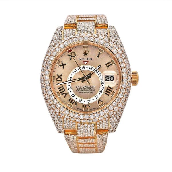 Rolex, Sky-Dweller 42mm, 18k Everose Gold, Iced out, Sundust dial, Watch 326935