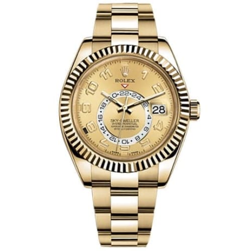 Rolex, Sky Dweller Champagne Dial GMT 18k Yellow Gold Mens Watch 326938