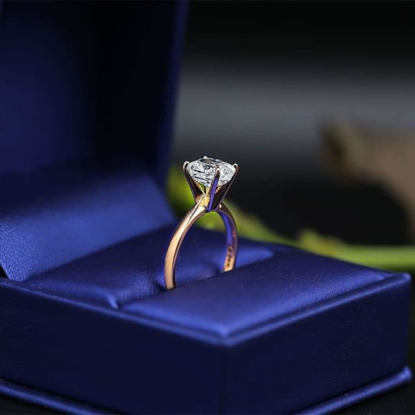 Solitaire Rose Gold Engagement Ring with 1.72ct Cushion Diamond ENG-24000, Ring in packing