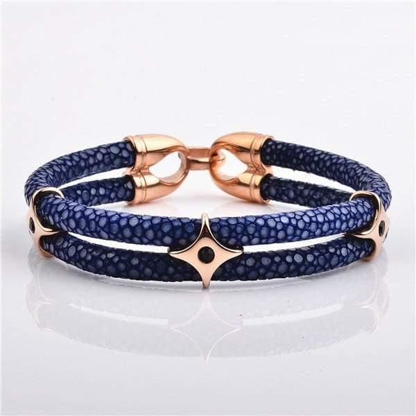 Stainless Steel Charm Rose Gold Plated With Real Stingray Leather Men’s Bracelet