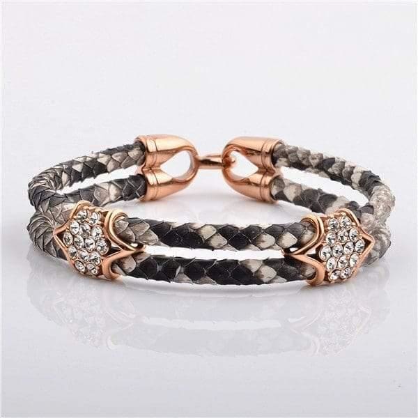 Stainless Steel Charm With Real Python Leather Bracelet