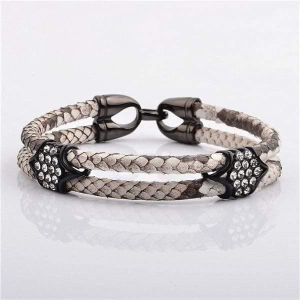 Stainless Steel Charm With Real Python Leather Bracelet - 