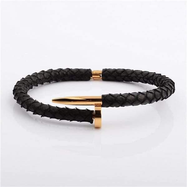 Stainless Steel Charm With Real Python Leather Snake Skin Men’s Bracelet