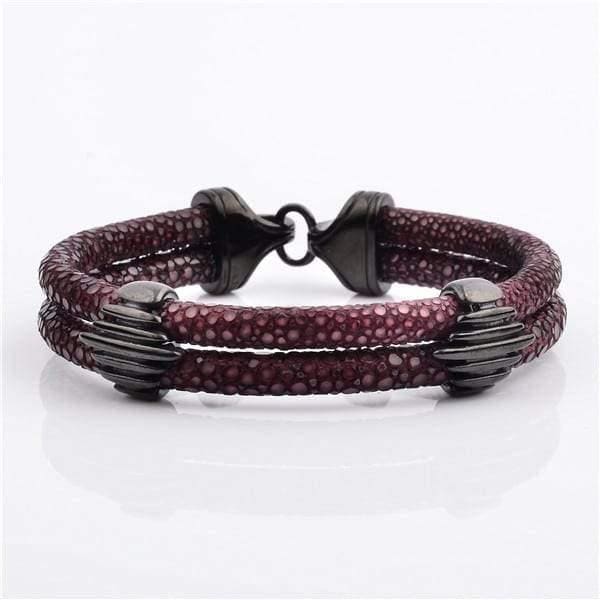Stainless Steel Charm With Real Stingray Leather Men’s Bracelet