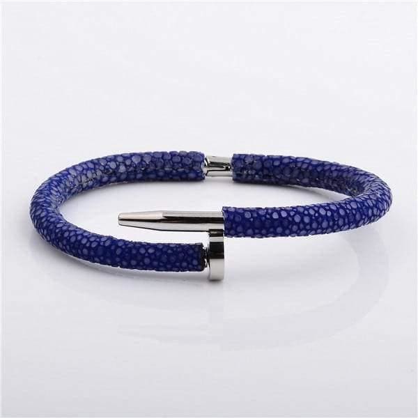 Stainless Steel Charm With Real Stingray Leather Men’s Bracelet