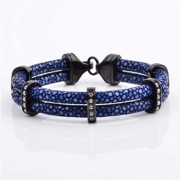 Stainless Steel Charm With Real Stingray Leather Men’s Bracelet Blue & Black color