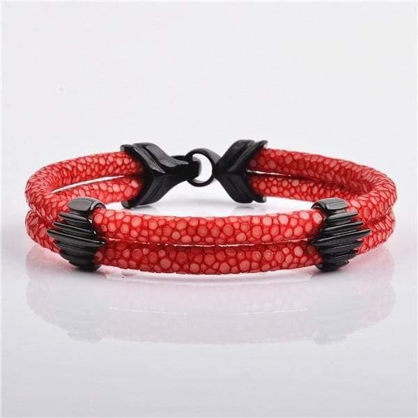 Stainless Steel Charm With Real Stingray Leather Men’s Bracelet Red & Black color