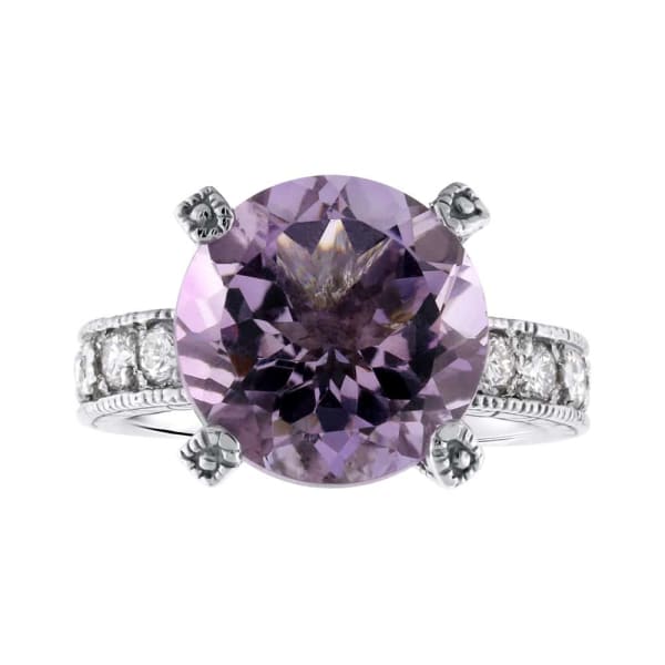Stunning 14k white gold purple amethyst and diamond cocktail ring RN-456400