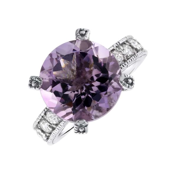 Stunning 14k white gold purple amethyst and diamond cocktail ring RN-456400, Main view
