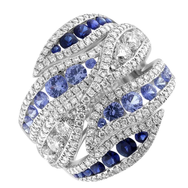 Stunning 18k white gold sapphires and diamond cocktail ring R7914, Main view