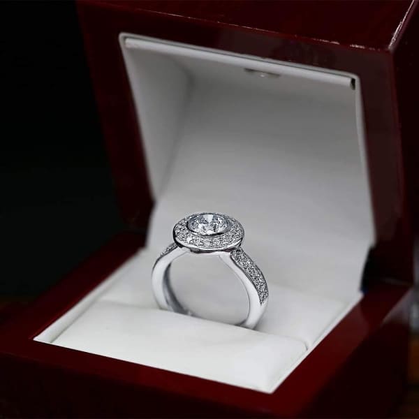 Stunning Halo Engagement Ring With Center 1.35ct. Round Diamond RN-173500, Ring in packing