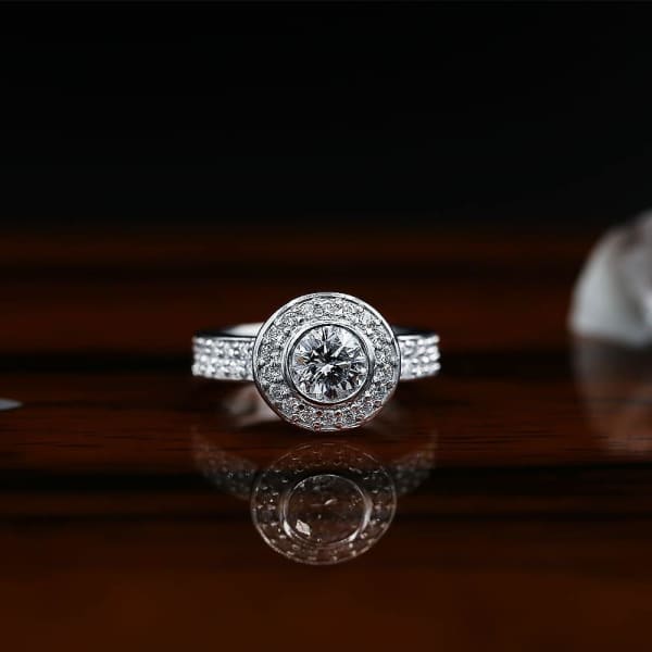 Stunning Halo Engagement Ring With Center 1.35ct. Round Diamond RN-173500, Full face