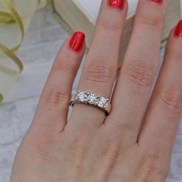 Three-Stone Engagement Ring features 3 Round Diamonds in 1.52ct of Total Diamonds Weight B-172690, Ring on a finger