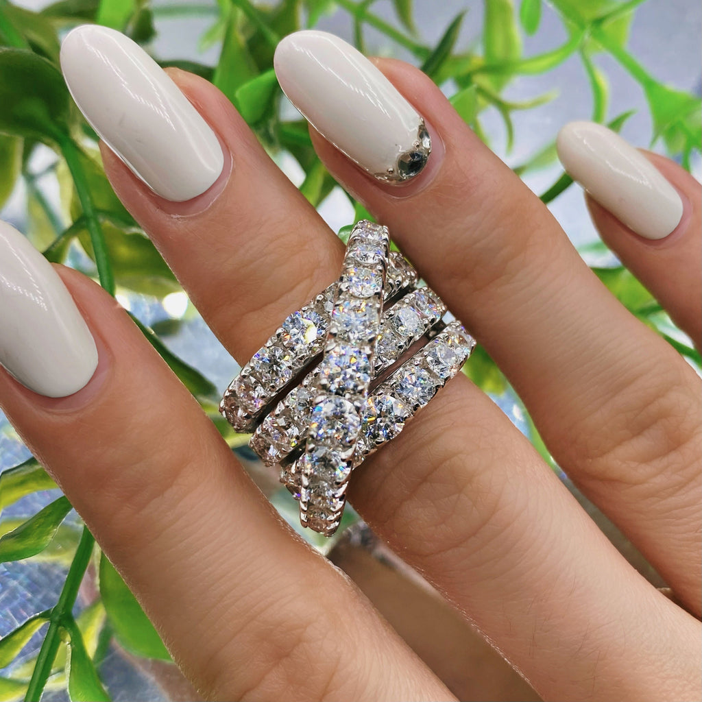 Unique 14K white gold diamond fashion cocktail ring 