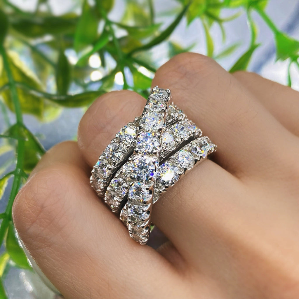 Unique 14K white gold diamond fashion cocktail ring 