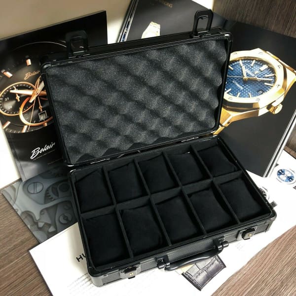 Watch Storage Case Aluminum Metal Briefcase for 10 Watches,  Inside without watch