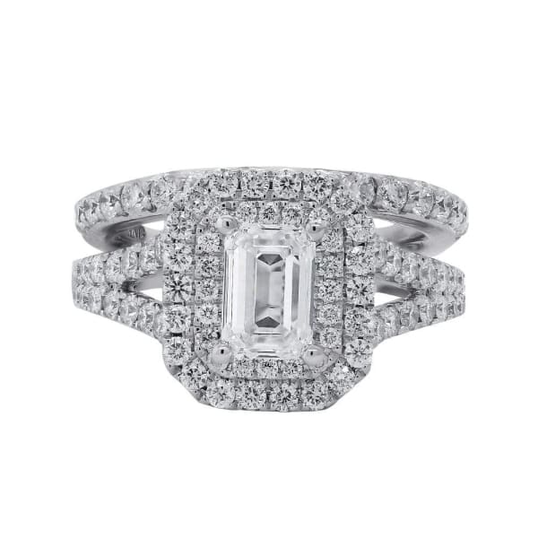 Wedding Bands Set features center 1.25ct Emerald Diamond and 1.00ct of side diamonds ENG-20005