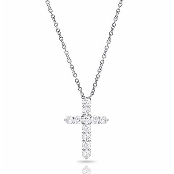 White Gold Cross Pendant features Round cut Diamonds CR-8250