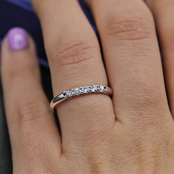 White Gold Engagement ring features 0.30ct in five Round cut Diamonds BA-1760, Ring on a finger